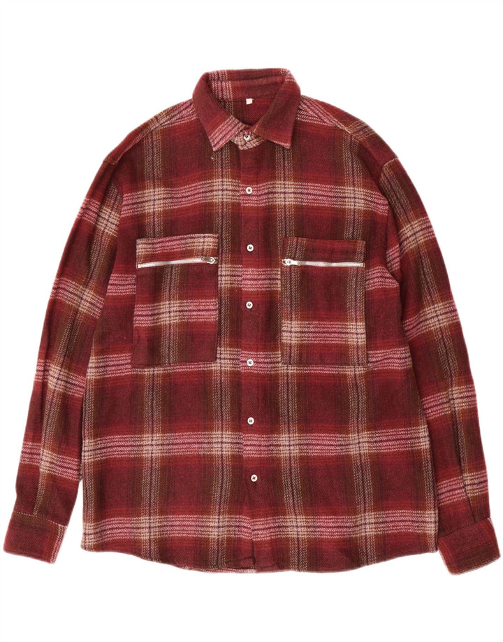VINTAGE Flanelskjorte til mænd Medium Bourgogne Plaid
