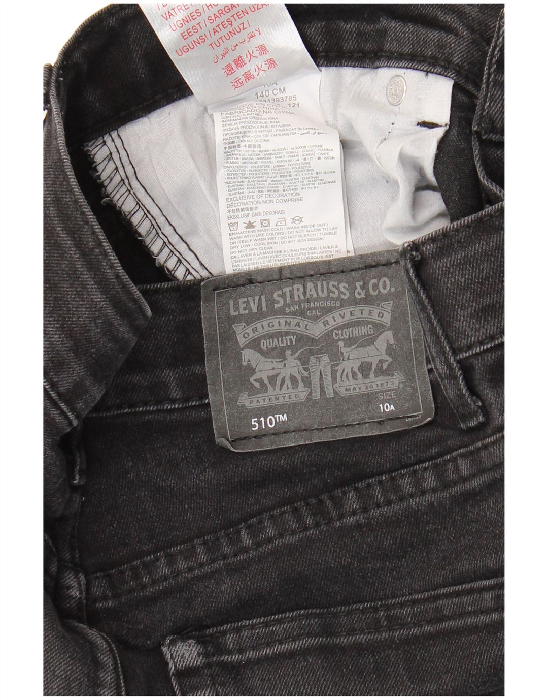 LEVI'S Boys 510 Skinny Jeans 9-10 år W26 L27 sort bomuld