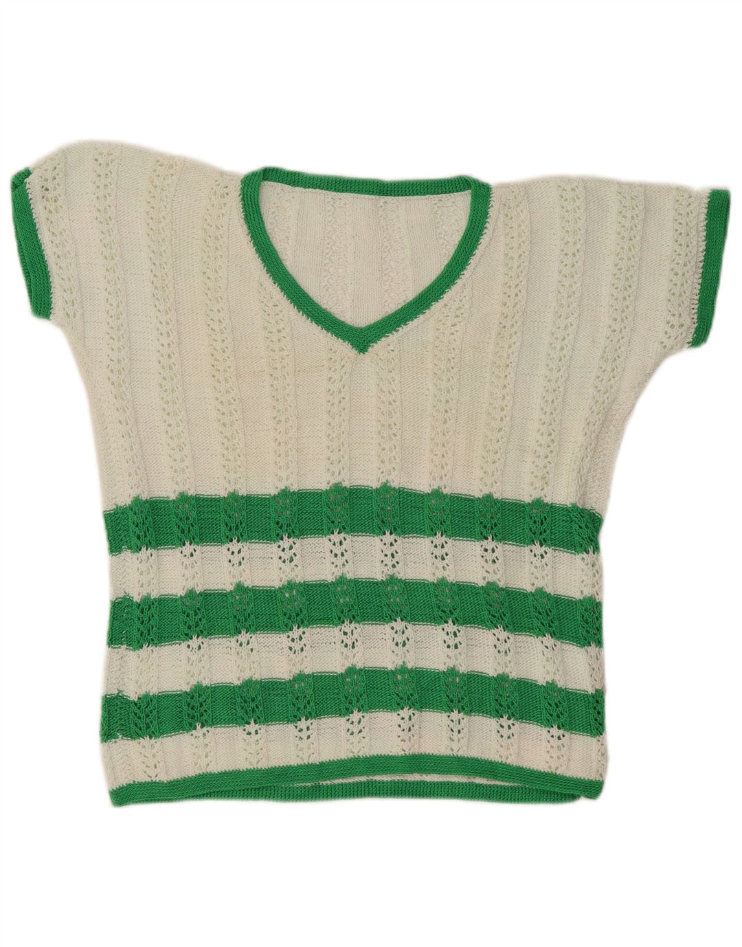 VINTAGE Womens V-Neck Jumper Sweater UK 12 Medium White Striped