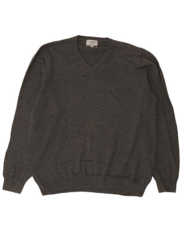 Marks & Spencer Herre V-hals sweater Stor grå bomuld