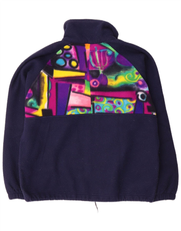 Vintage fleecejakke til mænd UK 38 Mellem marineblå geometrisk polyester
