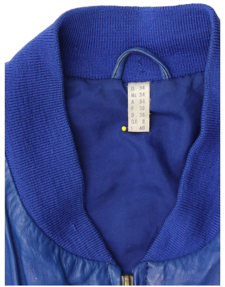 VINTAGE Læderbombejakke til kvinder UK 8 Lille blåt læder