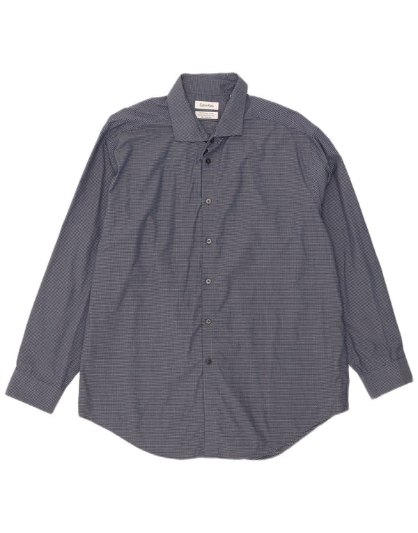 Calvin Klein Herre Slim Fit Skjorte Størrelse 17 1/2 XL Marineblå Gingham Cotton