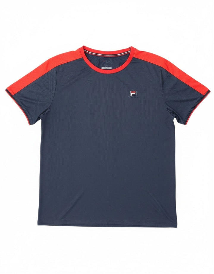 Fila Herre T-Shirt Top 2XL Marineblå Colourblock Polyester