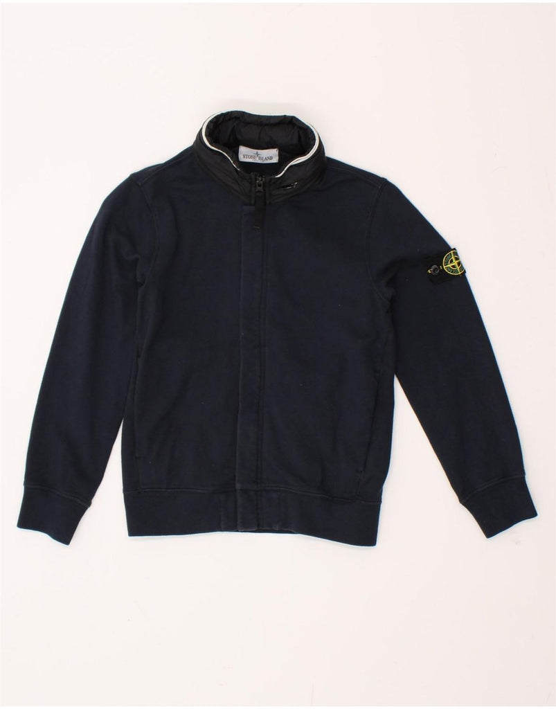 STONE ISLAND Boys Hooded Tracksuit Top Jacket 7-8 Years Navy Blue Cotton Vintage Stone Island and Second-Hand Stone Island from Messina Hembry 