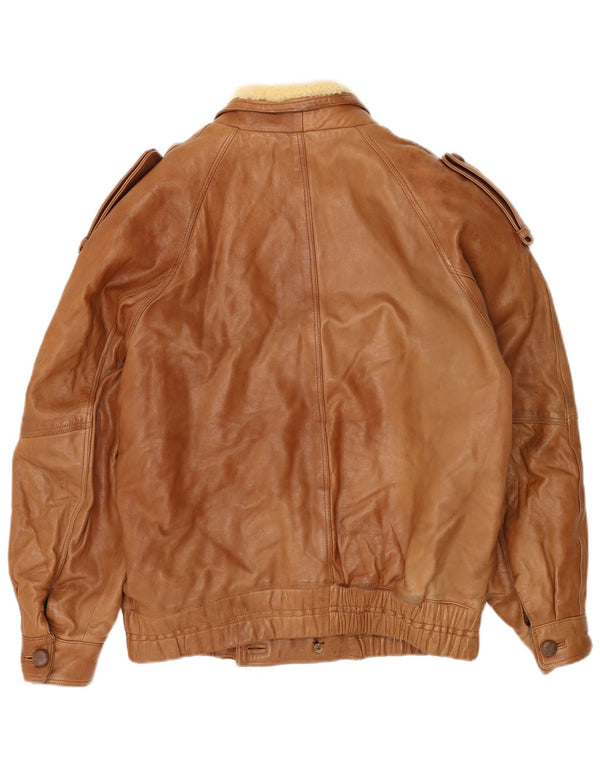 Vintage herre militær dobbeltradet jakke UK 40 stort beige læder