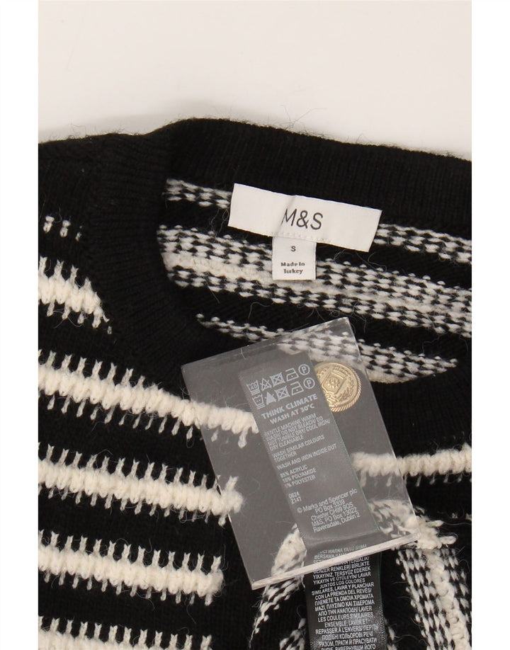 MARKS & SPENCER Dame cardigan sweater UK 10 Lille sort stribet akryl
