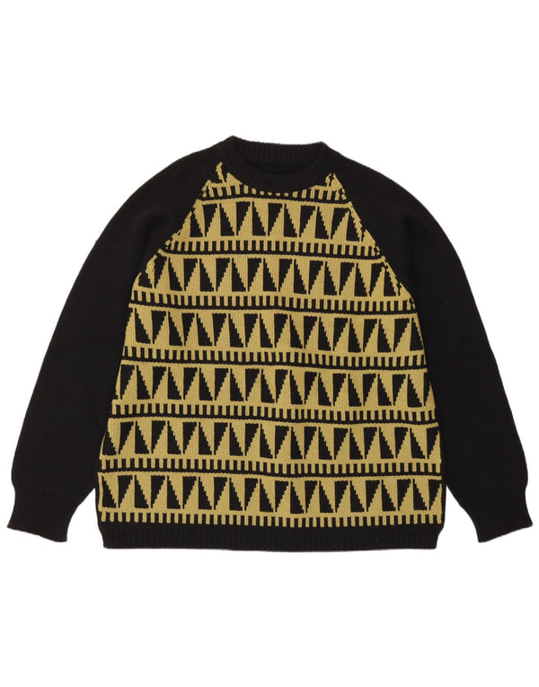 Vintage Dame Crew Neck Jumper Sweater UK 14 Stor Sort Geometrisk