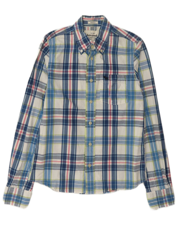 Abercrombie & Fitch Boys Muscle Shirt 14-15 år XL blå ternet bomuld