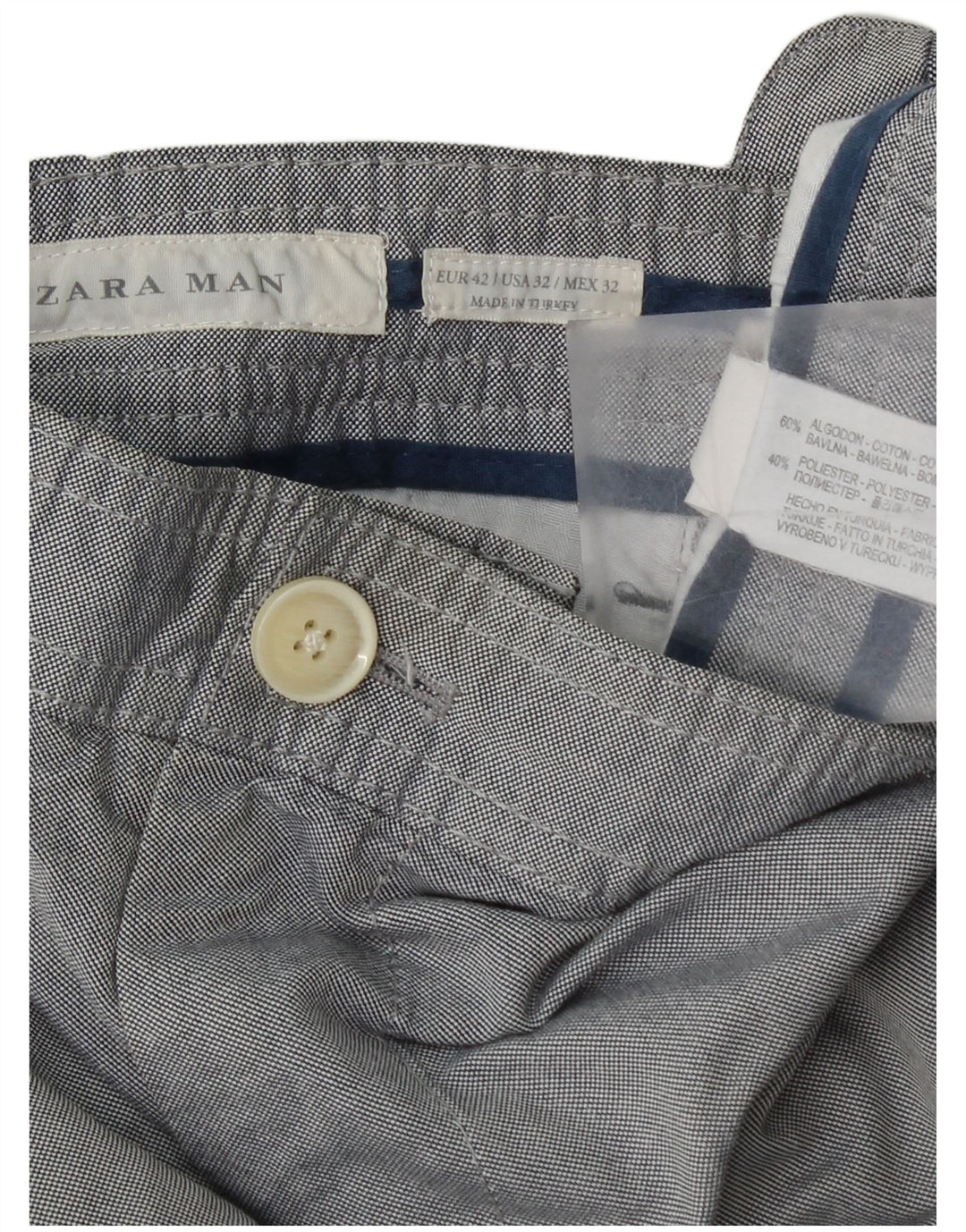 Zara Herre Slim Chino Bukser EU 42 Medium W32 L31 Grå Bomuld