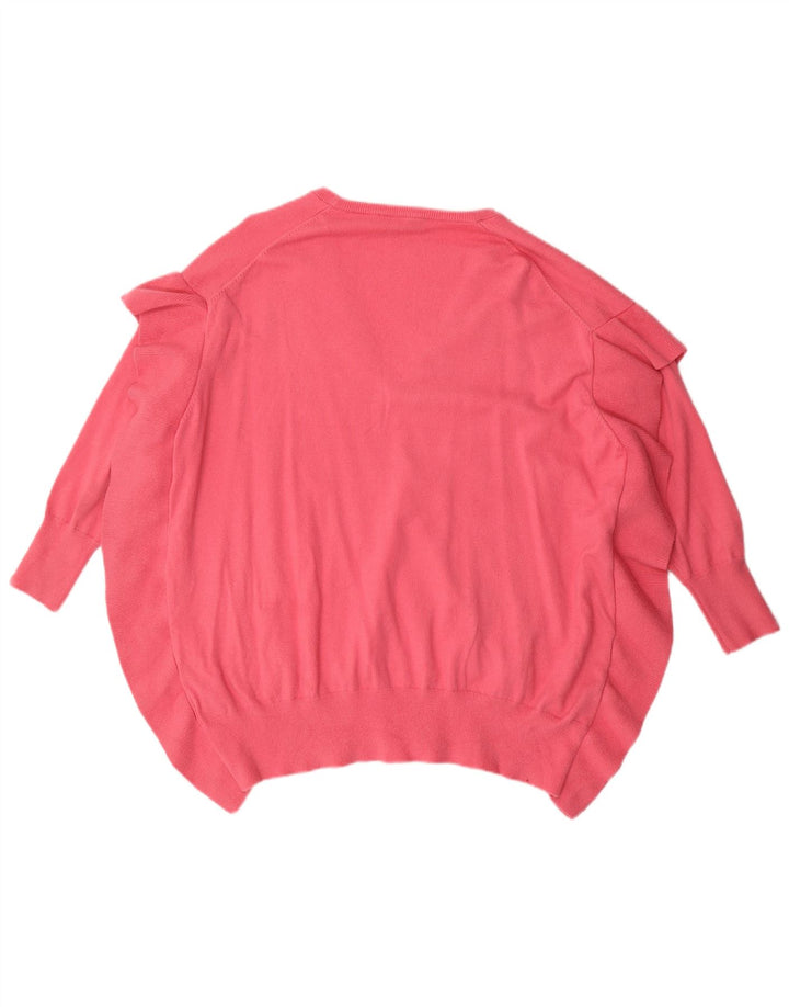 Zara Dame 3/4 ærmet oversized V-hals sweater UK 14 Medium Pink