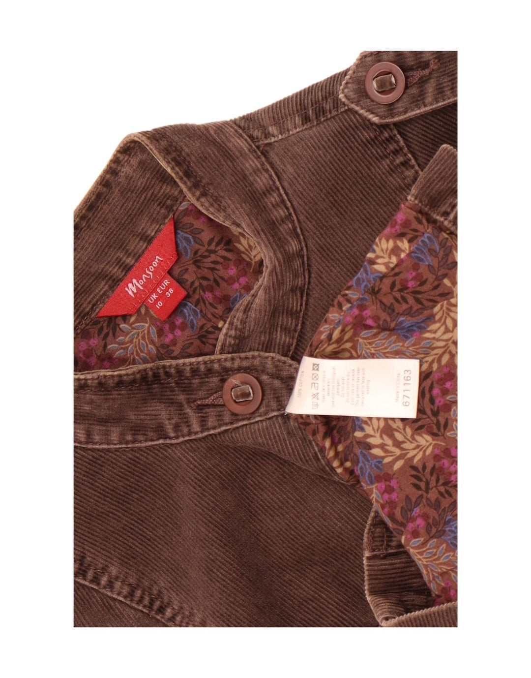 Monsoon Womens Corduroy Jacket UK 10 Small Brown Bomuld