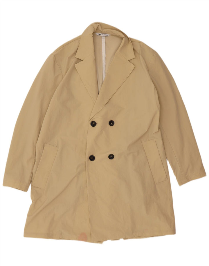 Zara Herre Dobbeltradet Frakke UK 40 Stor Beige Polyamid