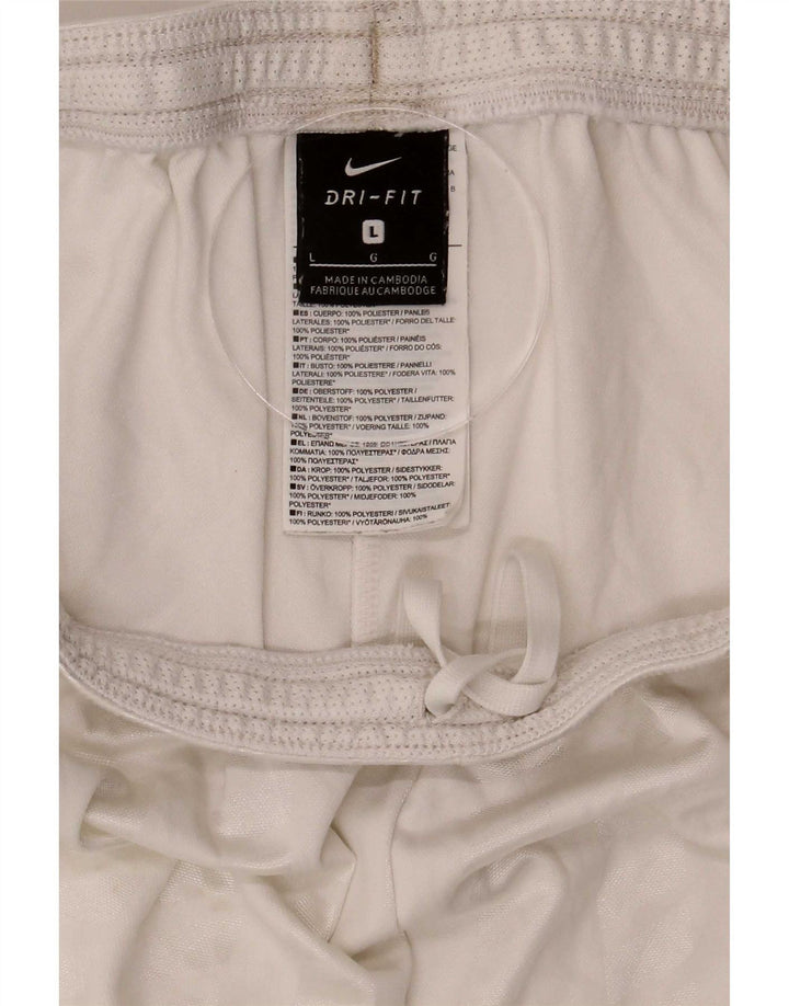 Nike Herre Dri Fit sportsshorts store hvide stribede polyester