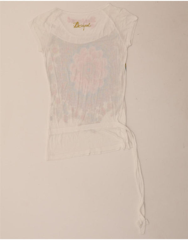 Desigual Dame Grafisk T-Shirt Top UK 10 Small White Floral