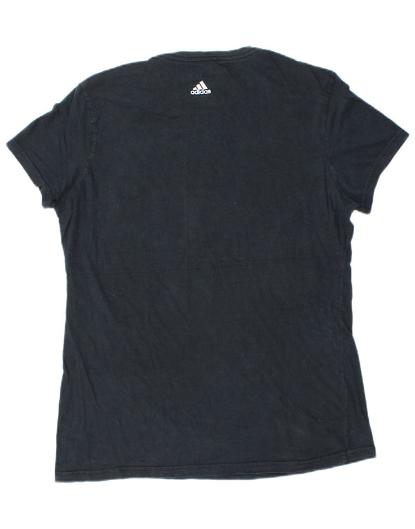 Adidas Dame Grafisk T-Shirt Top UK 14 Stor Marineblå Bomuld
