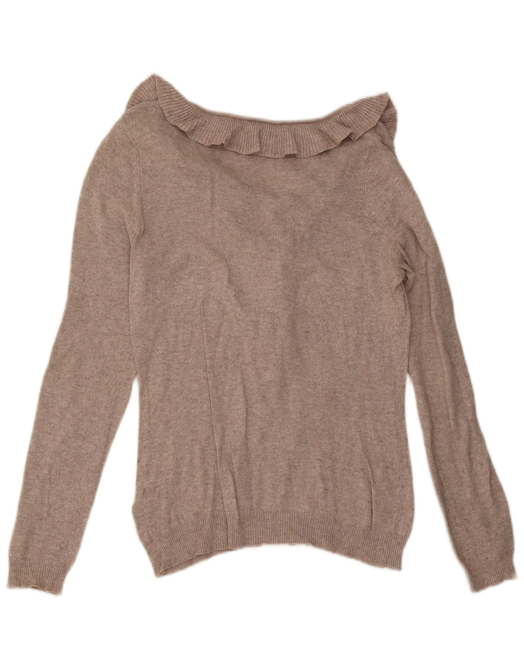Zara Dame Flæse Front V-hals Jumper Sweater UK 12 Medium Beige Flecked