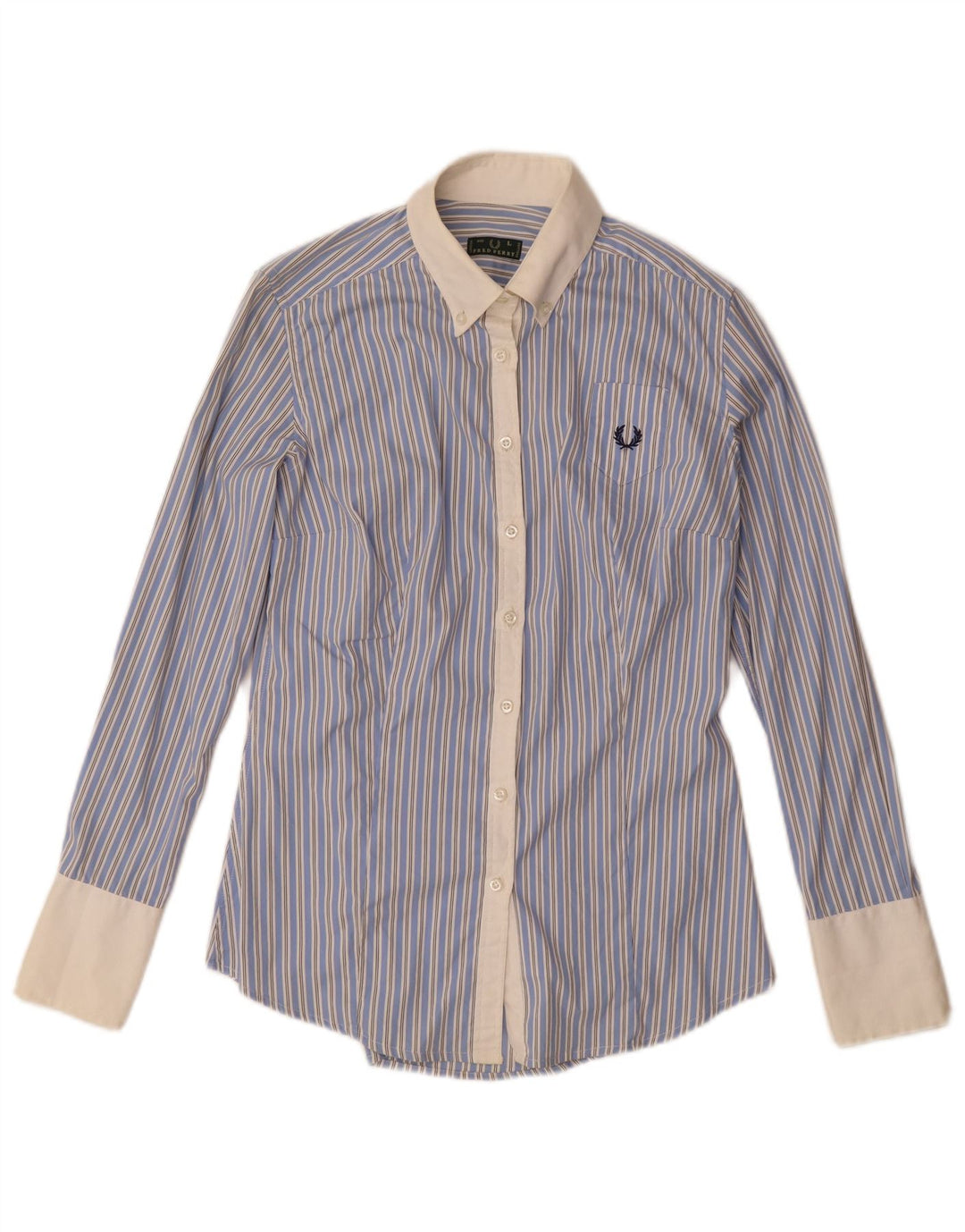 Fred Perry Dameskjorte UK 14 Stor Blå Nålestribet Bomuld