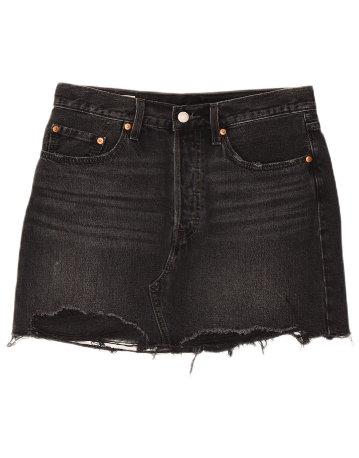 Levi's Dame Denim Distressed Mini Nederdel W28 Medium Sort Bomuld