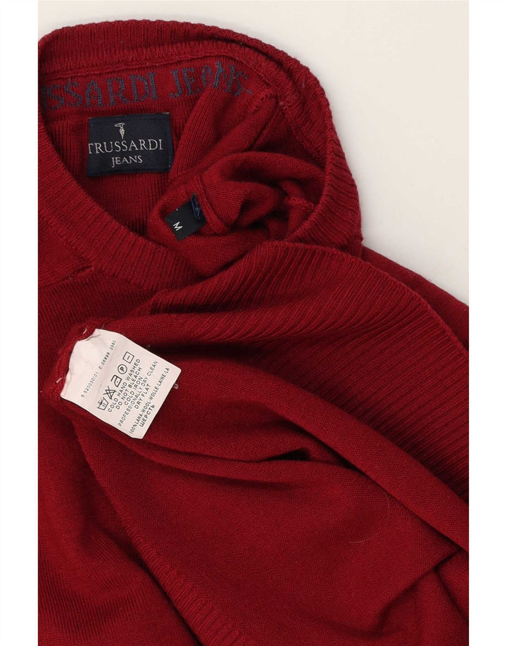 Trussardi Jeans Herre Crew Neck Jumper Sweater Medium Burgundy Uld