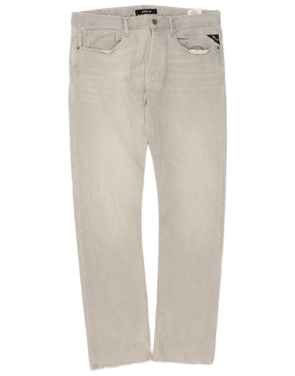 Replay Mens Straight Jeans W34 L36 Grey Cotton