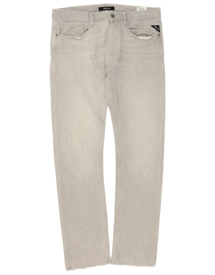 Replay Herre Straight Jeans W34 L36 Grå Bomuld