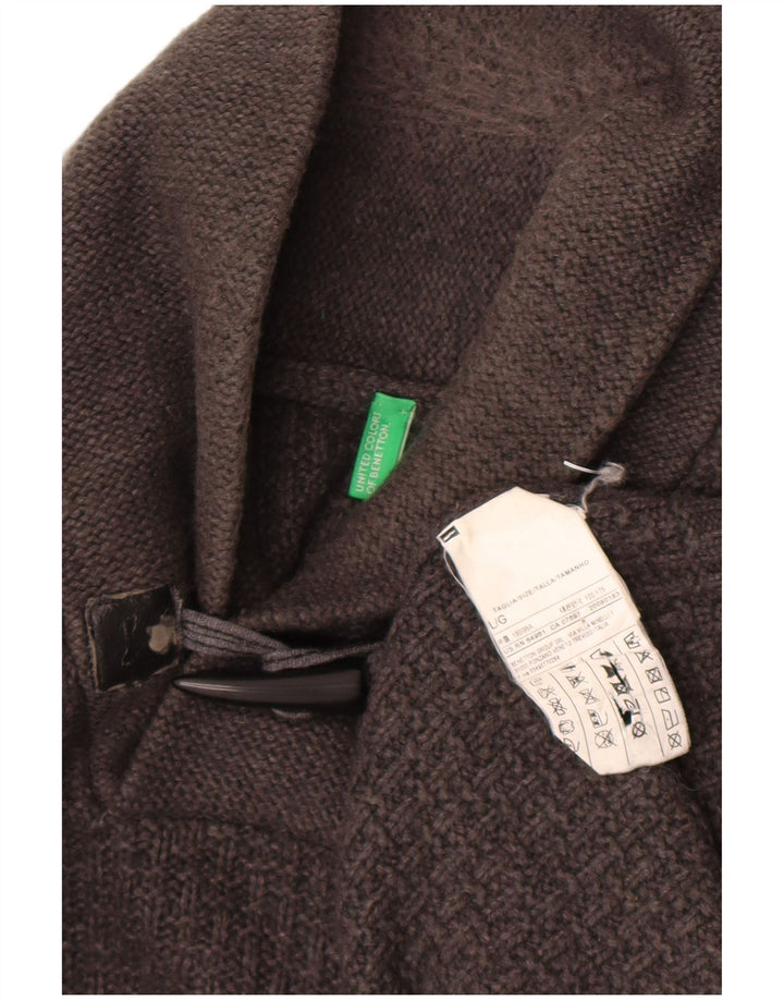 Benetton Herre Sjal Hals Jumper Sweater Stor Grå Uld