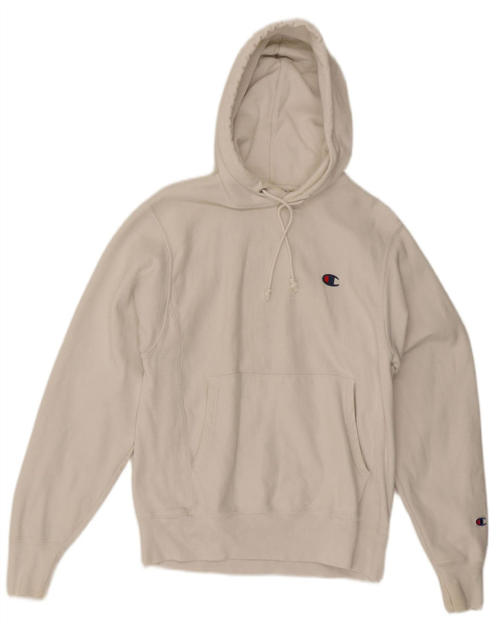 CHAMPION Mens Hoodie Jumper Small White Cotton