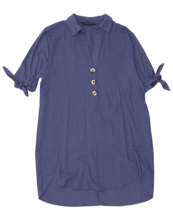 ZARA Womens 1/2 Sleeve Pullover Shirt Dress UK 16 Large Navy Blue