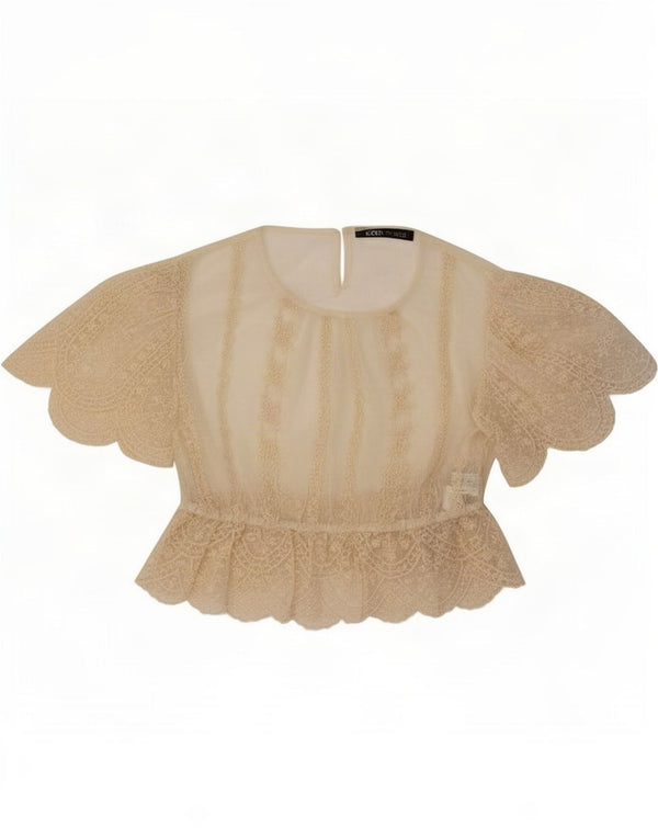 Zara Womens Crop Blondebluse Top UK 16 Large Beige Floral Polyester