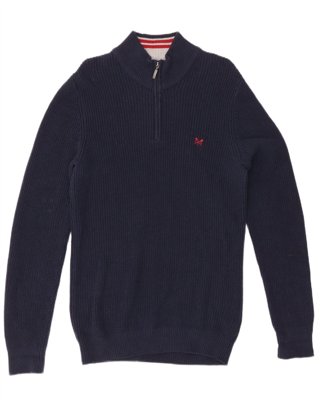 CREW CLTHING Dame sweater med lynlås-hals UK 14 Mellem marineblå bomuld
