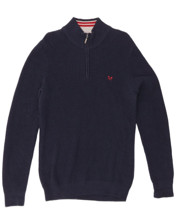 CREW CLTHING Dame sweater med lynlås-hals UK 14 Mellem marineblå bomuld