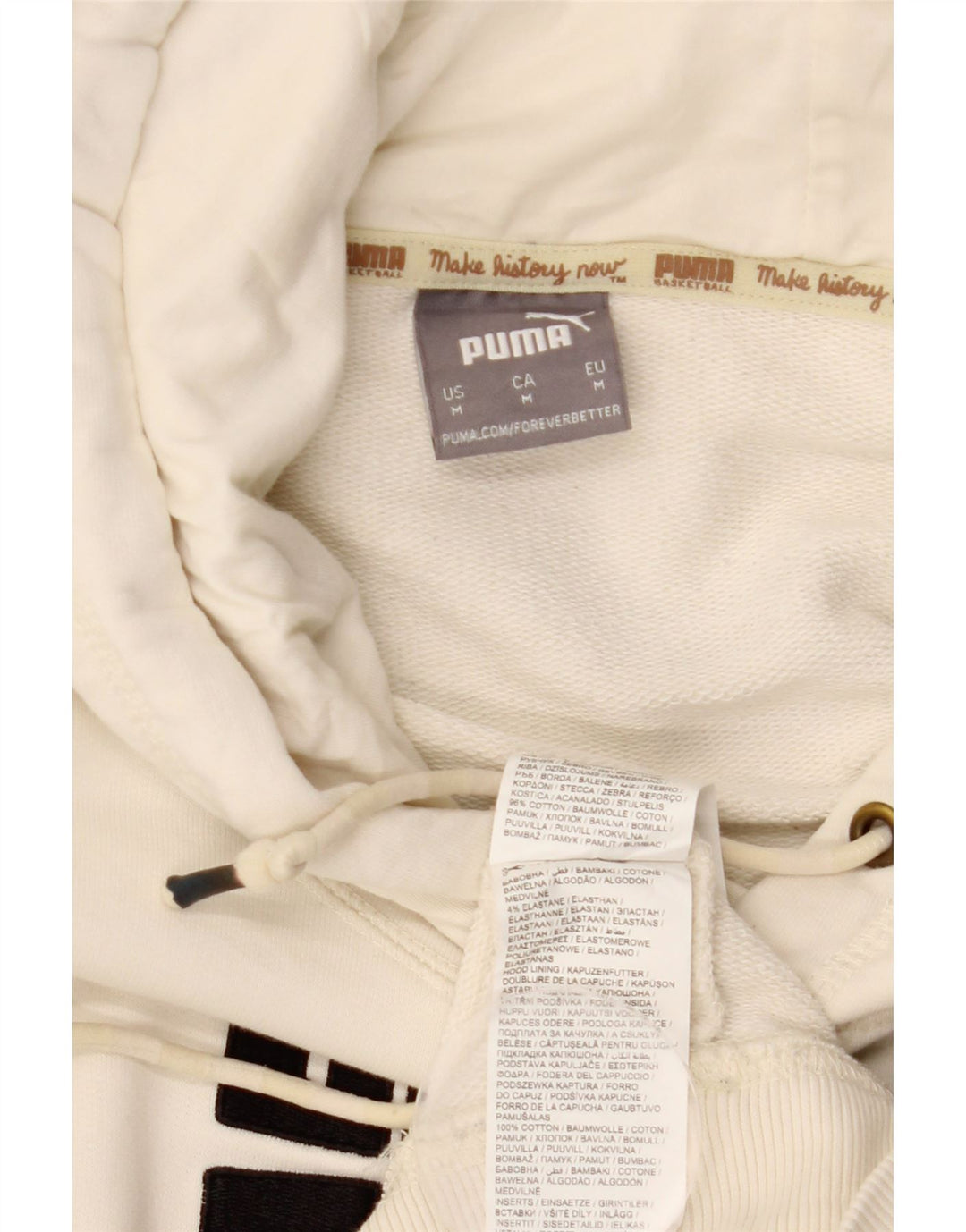 PUMA Herre Sort Fives Grafisk Hoodie Jumper Medium Off White Bomuld