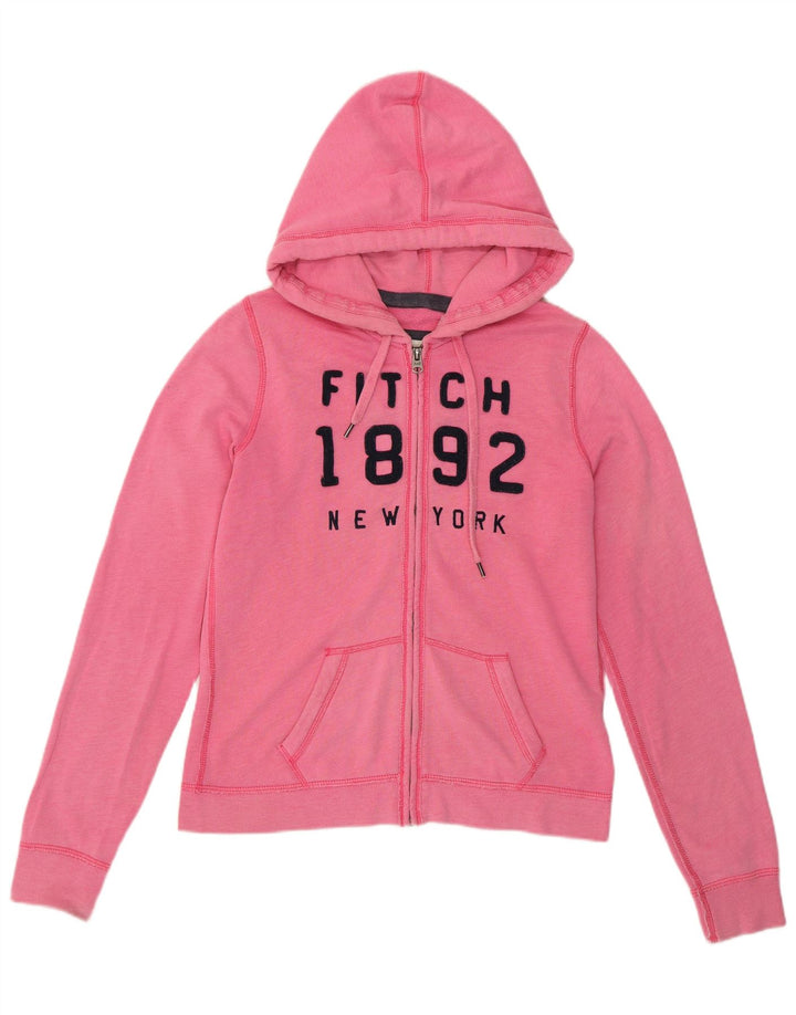 ABERCROMBIE & FITCH Womens Graphic Zip Hoodie Sweater UK 14 Medium Pink Vintage Abercrombie & Fitch and Second-Hand Abercrombie & Fitch from Messina Hembry 
