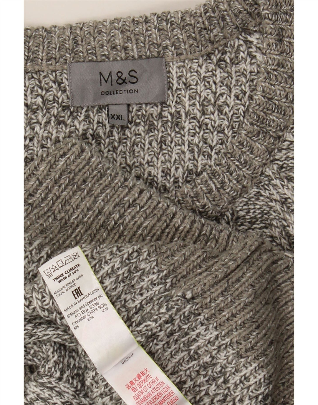 Marks & Spencer herre sweater med rund hals 2XL grå flækket akryl