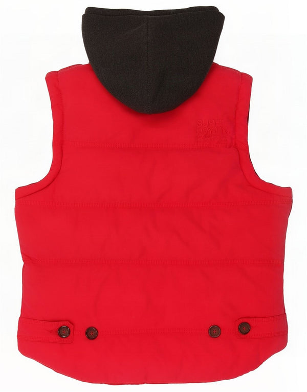 Superdry Dame Hooded Polstret Gilet UK 14 Medium Pink Colourblock Cotton