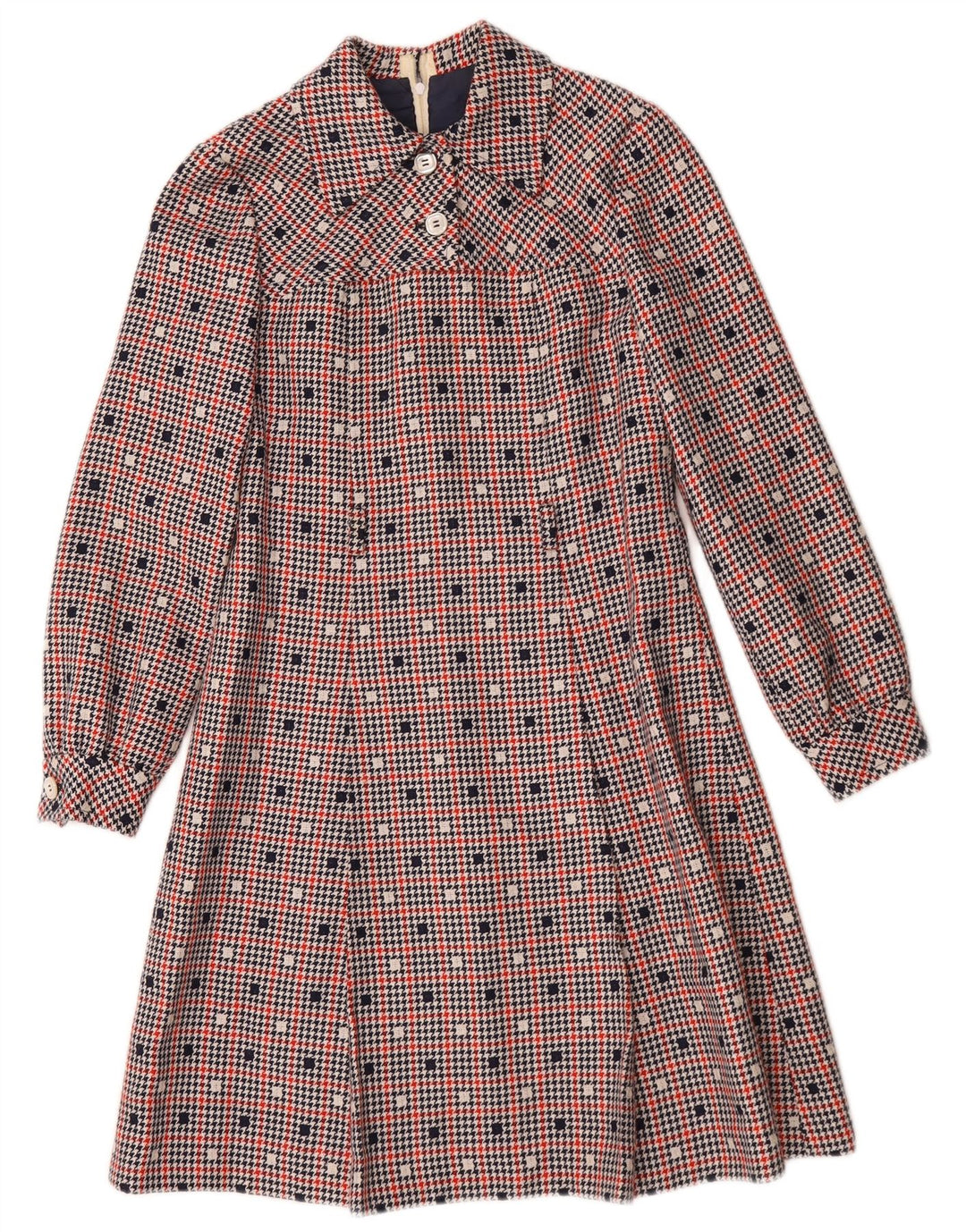 Vintage Dame Langærmet A-Line Kjole UK 10 Small Multicolored Check