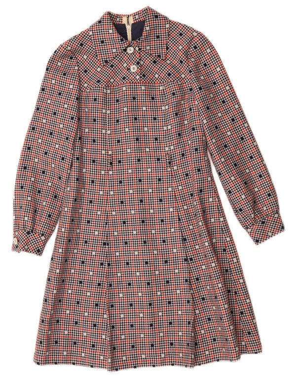 Vintage Dame Langærmet A-Line Kjole UK 10 Small Multicolored Check