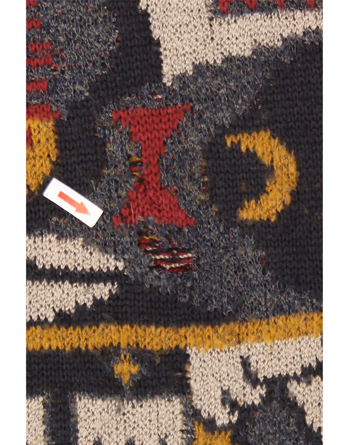 Vintage herre rund hals sweater stor flerfarvet geometrisk