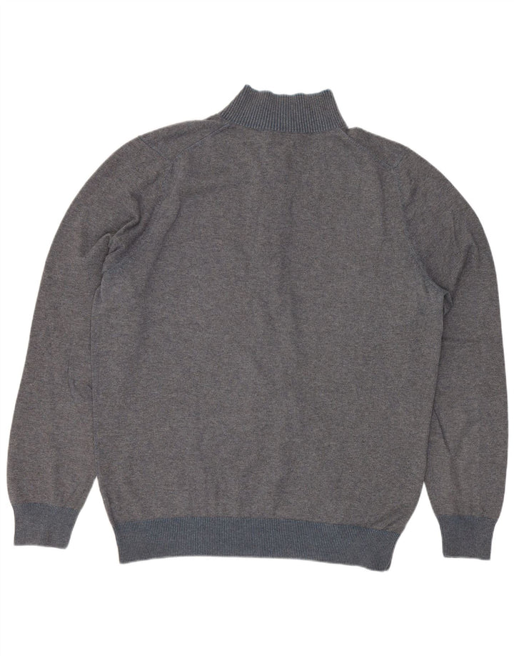 Massimo Dutti Herre Button Neck Jumper Sweater Stor Grå Bomuld