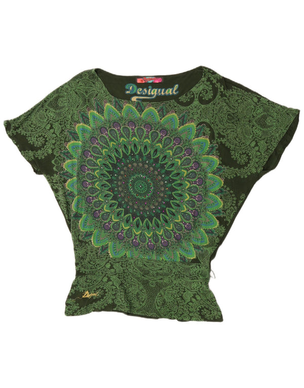 Desigual Womens Batwing Bluse Top UK 10 Small Green Paisley Viscose