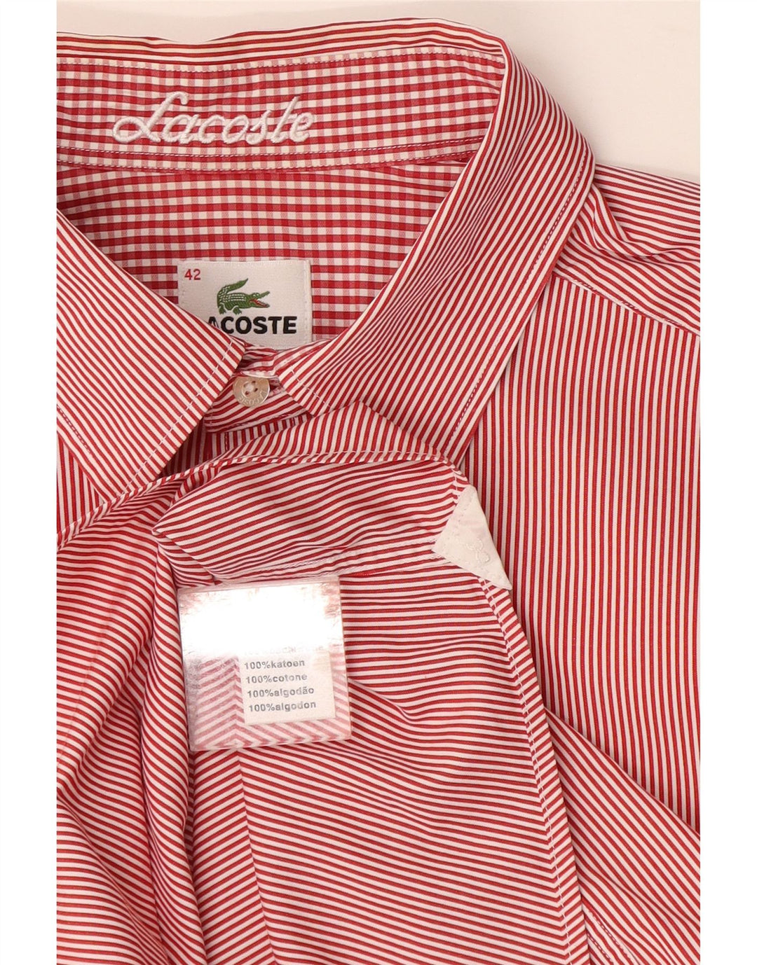 Lacoste herreskjorte str. 42 Stor rød nålestribet bomuld