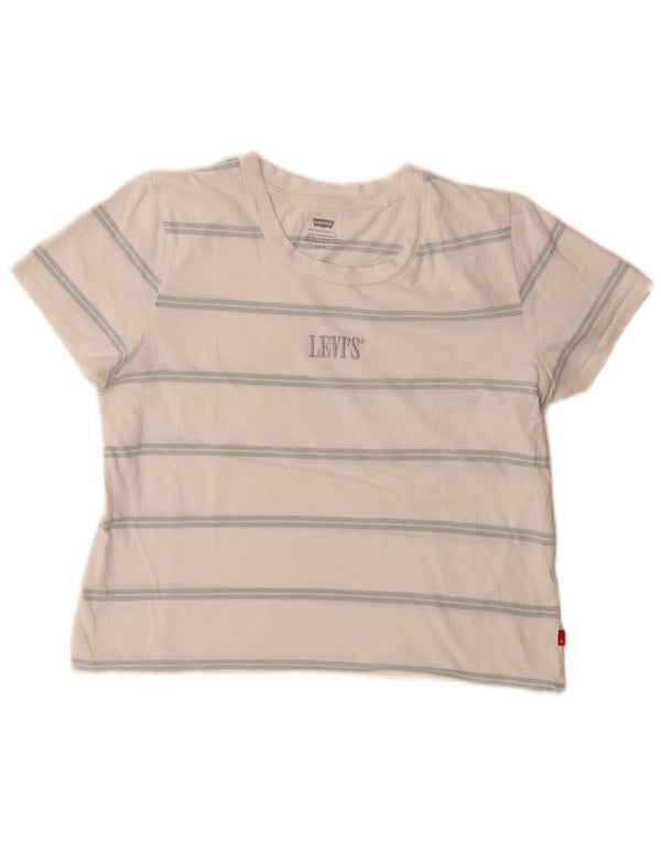 Levi's Dame Crop Grafisk T-Shirt Top UK 10 Small White Striped