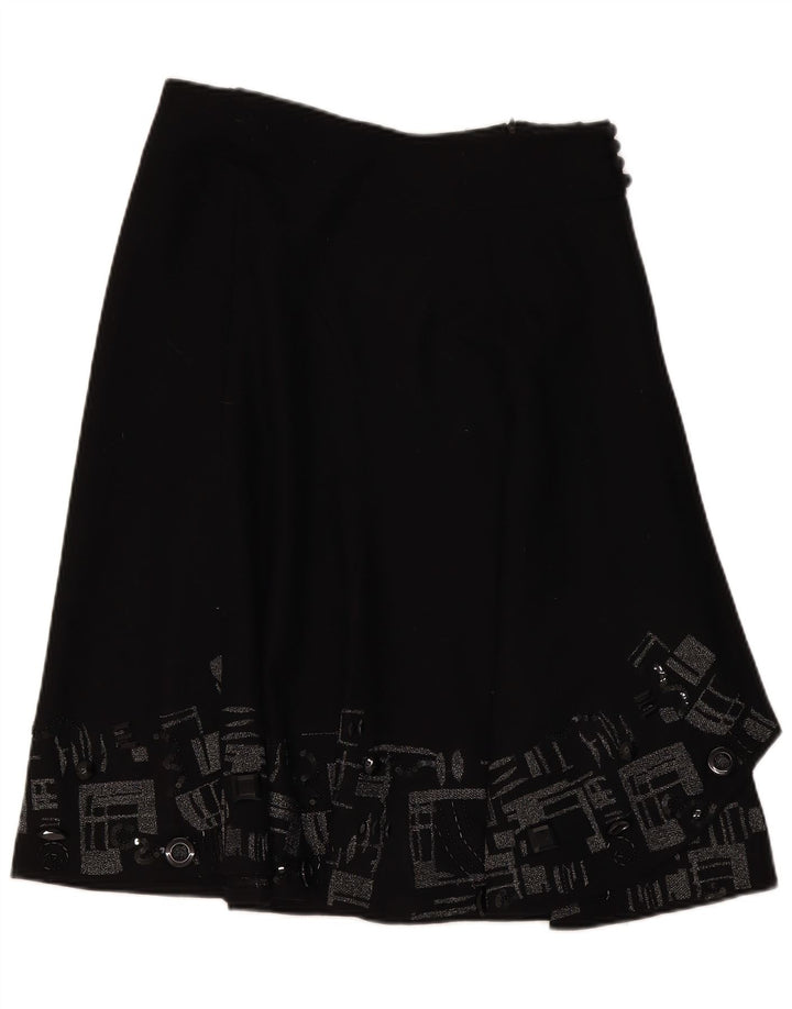 Monsoon Dame A-Line Nederdel UK 12 Medium W32 Sort Geometrisk Uld