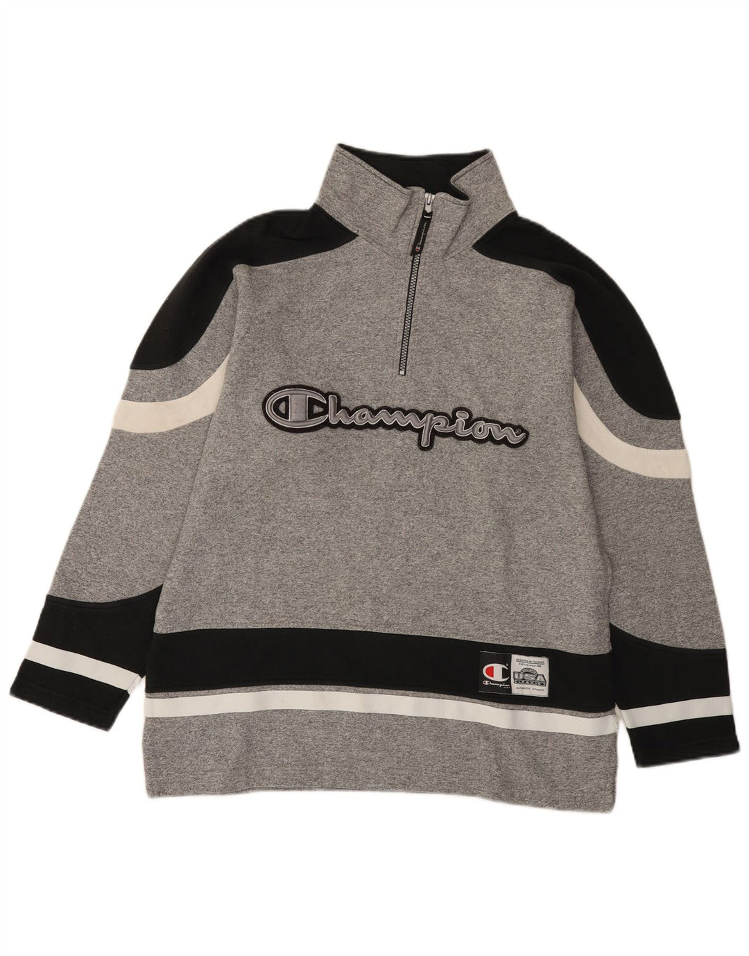 Champion Herre grafisk sweatshirt med lynlås-hals, lille grå farveblok