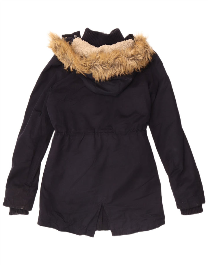 Superdry Parkajakke med hætte til kvinder UK 6 XS marineblå polyester