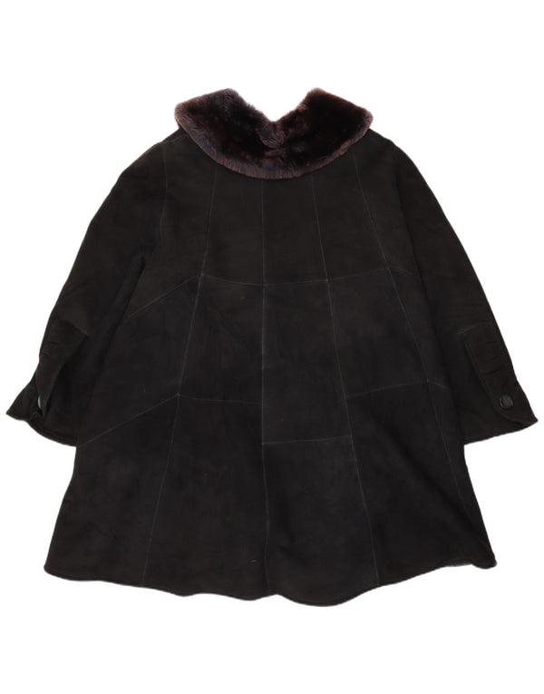 VINTAGE Dame Oversized Shearling Coat UK 22 3XL Sort Patchwork