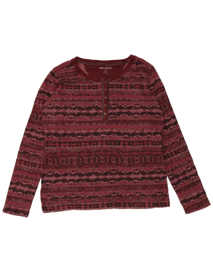 Eddie Bauer Dametop Langærmet UK 18 XL Bourgogne geometrisk bomuld