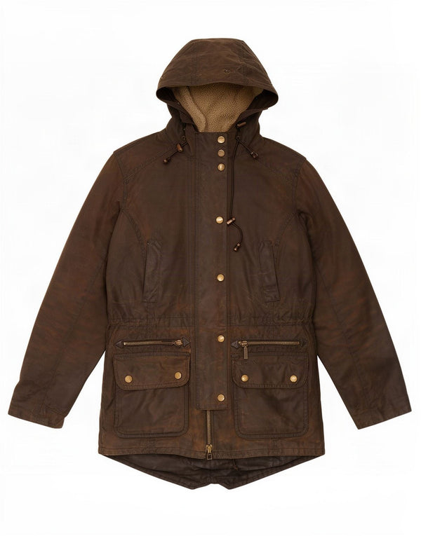 Barbour Dame Hætte Vokset Bomuldsjakke UK 8 Small Khaki