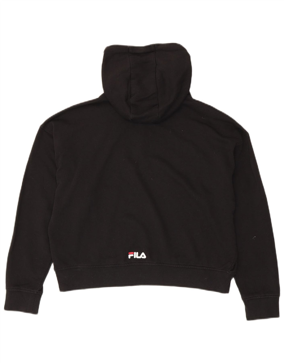 FILA Dame Oversized Crop Graphic Hoodie Jumper UK 6 XS Sort